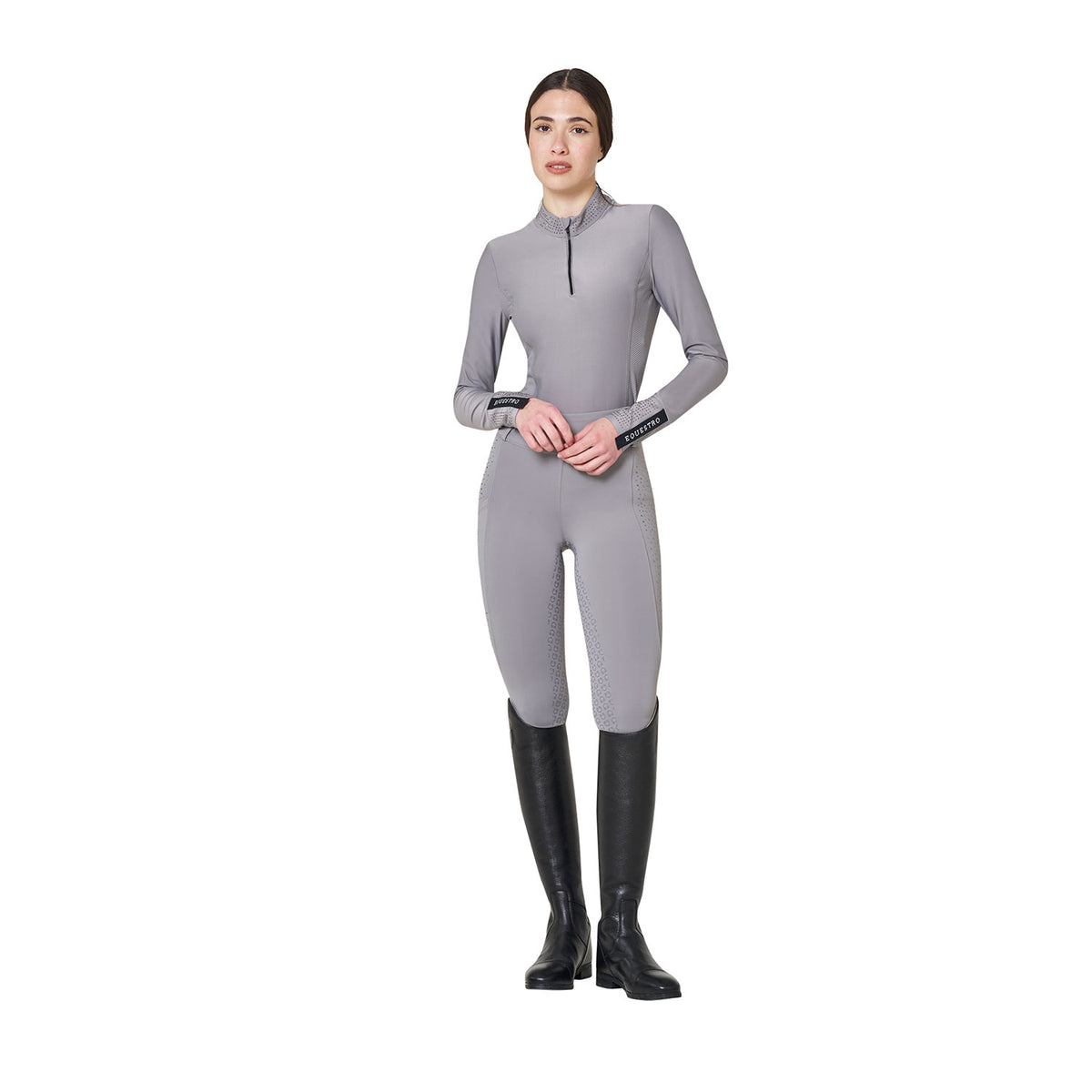 Equestro Women's Strass Technical Training Polo - Frost Grey