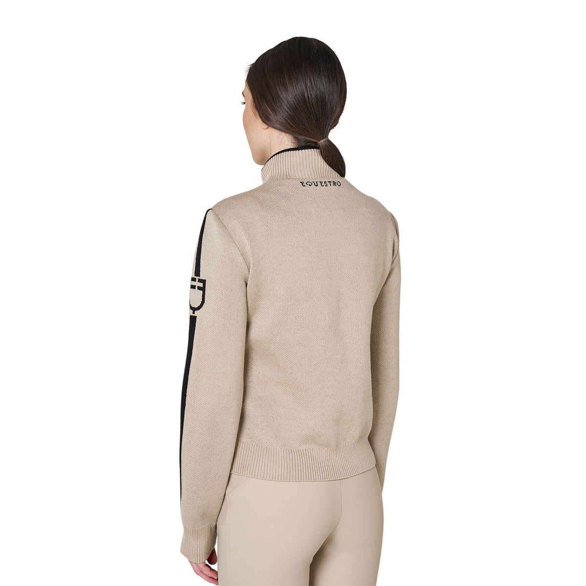 Equestro Women's Full Zip Hybrid Nylon + Knit Jacket - Cobblestone