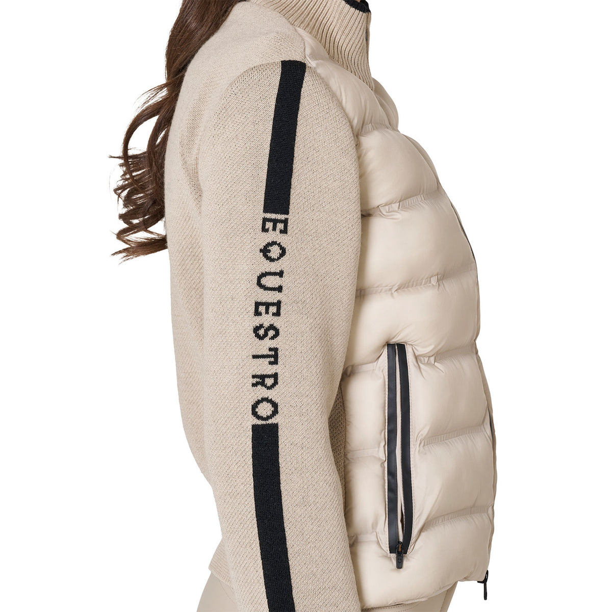 Equestro Women's Full Zip Hybrid Nylon + Knit Jacket - Cobblestone