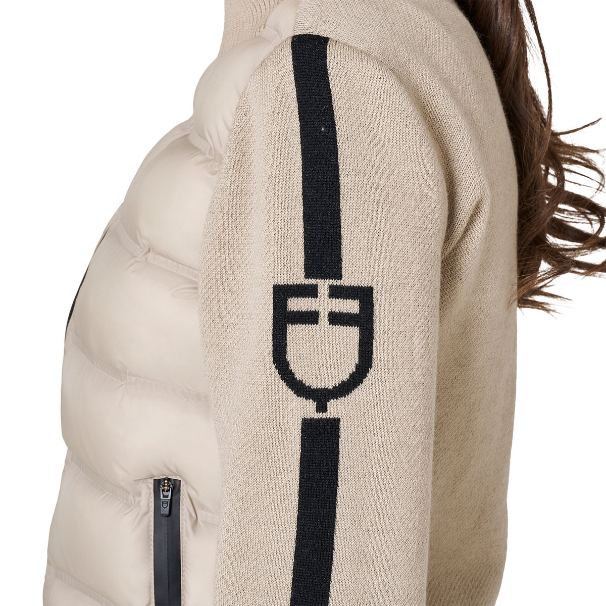 Equestro Women's Full Zip Hybrid Nylon + Knit Jacket - Cobblestone