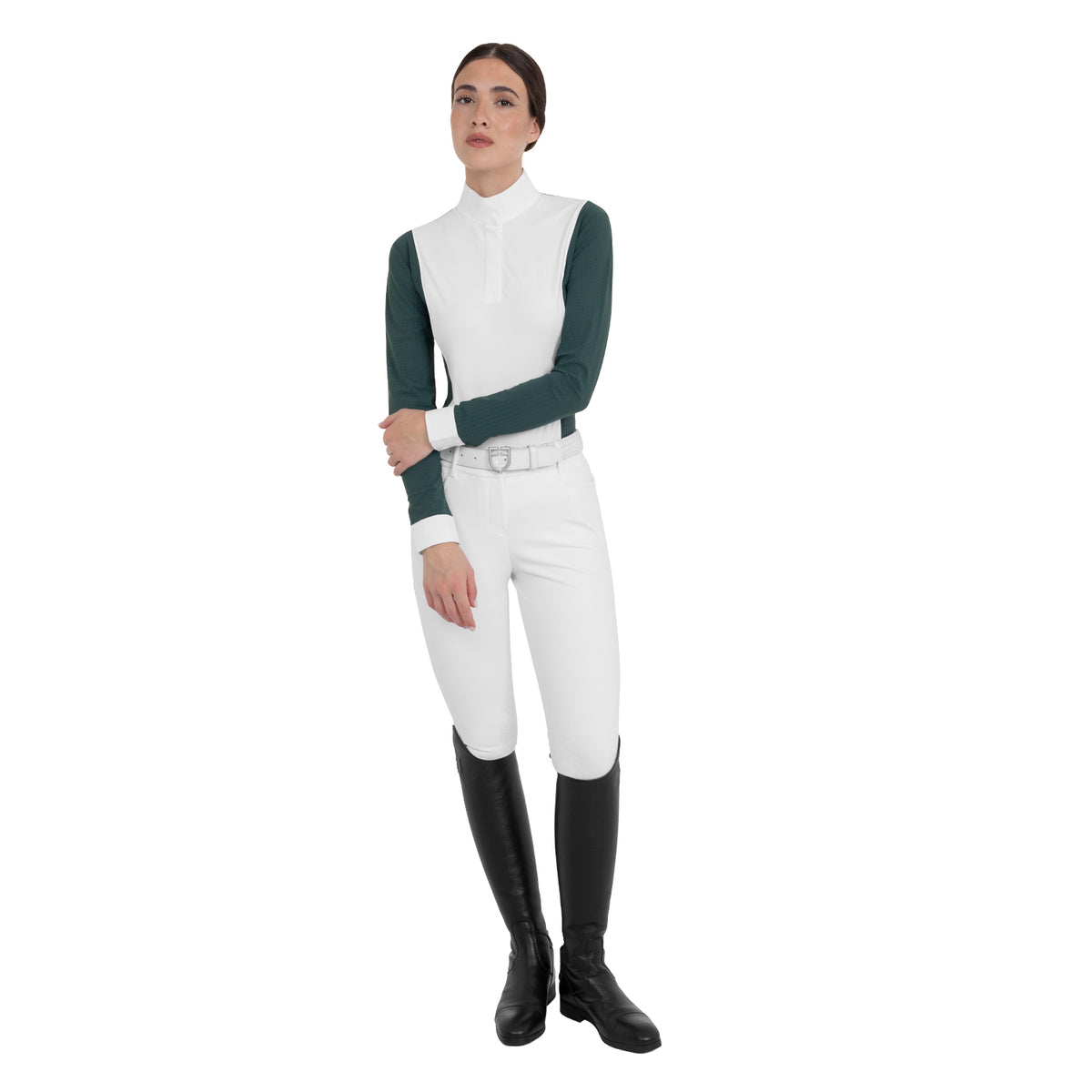 Equestro Women's Hunter Long Sleeve Competition Polo Shirt - Pine Grove