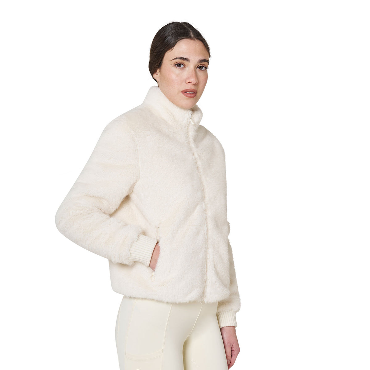 Equestro Women's EcoFur Jacket - Antique White