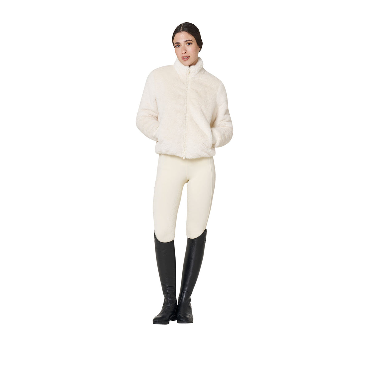 Equestro Women's EcoFur Jacket - Antique White