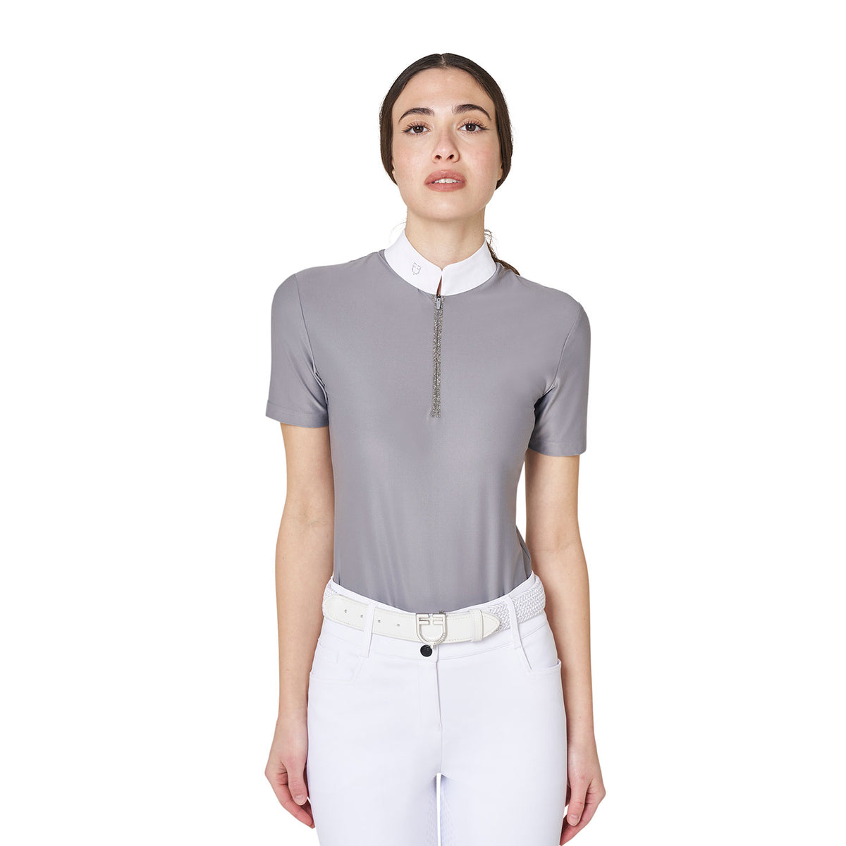 Equestro Women's Stones Tape Competition Short Sleeve Polo Shirt - Frost Grey