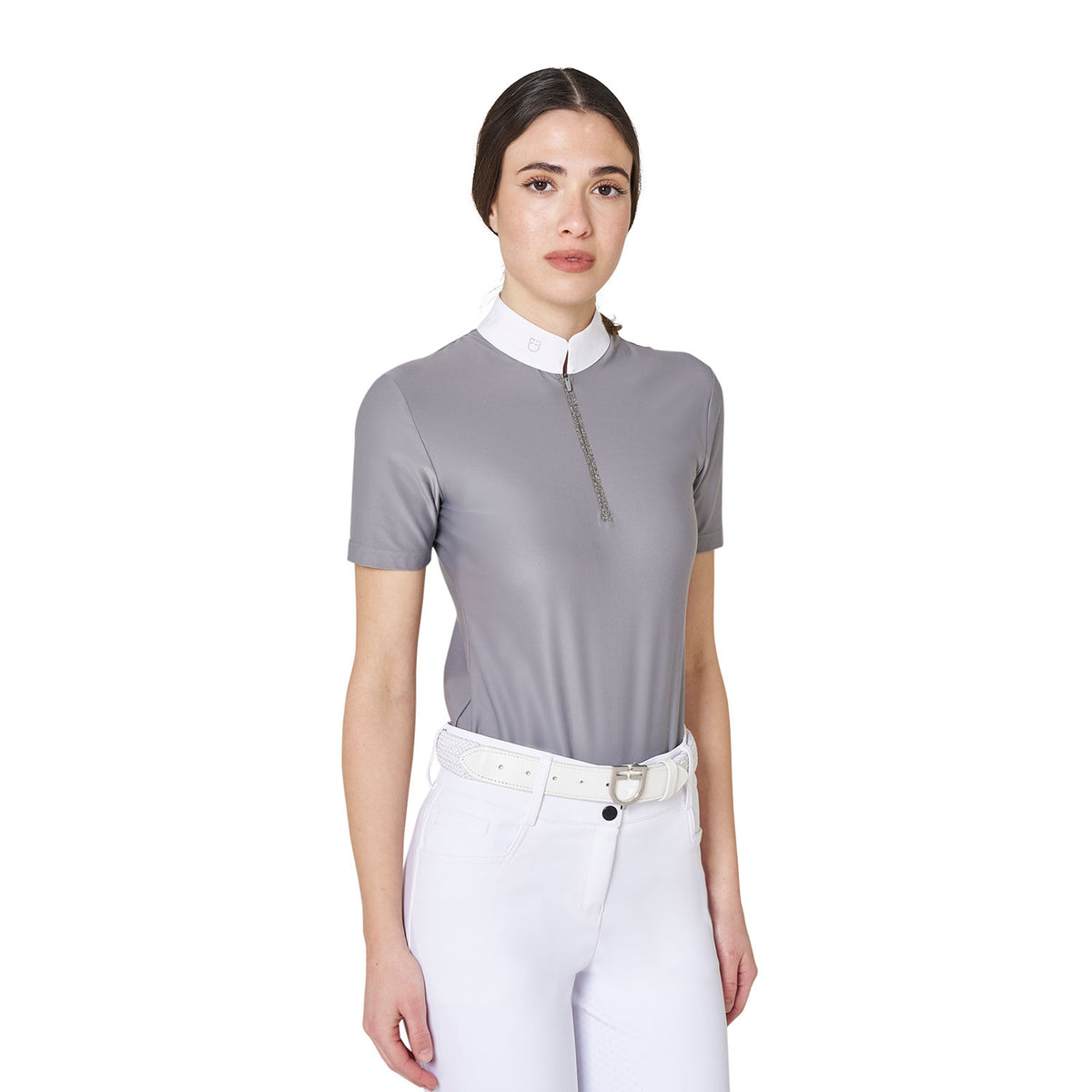 Equestro Women's Stones Tape Competition Short Sleeve Polo Shirt - Frost Grey