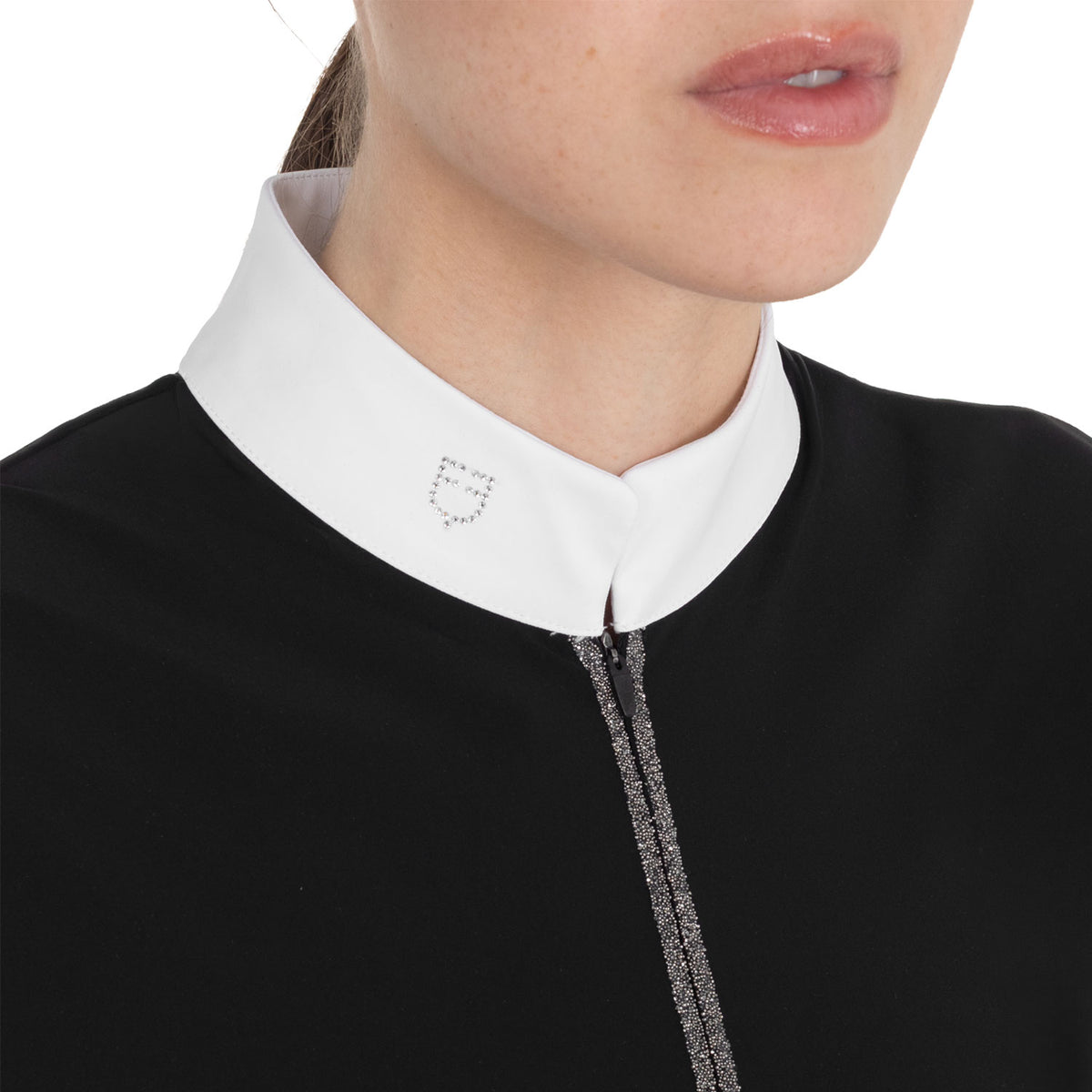 Equestro Women's Stones Tape Competition Short Sleeve Polo Shirt - Black