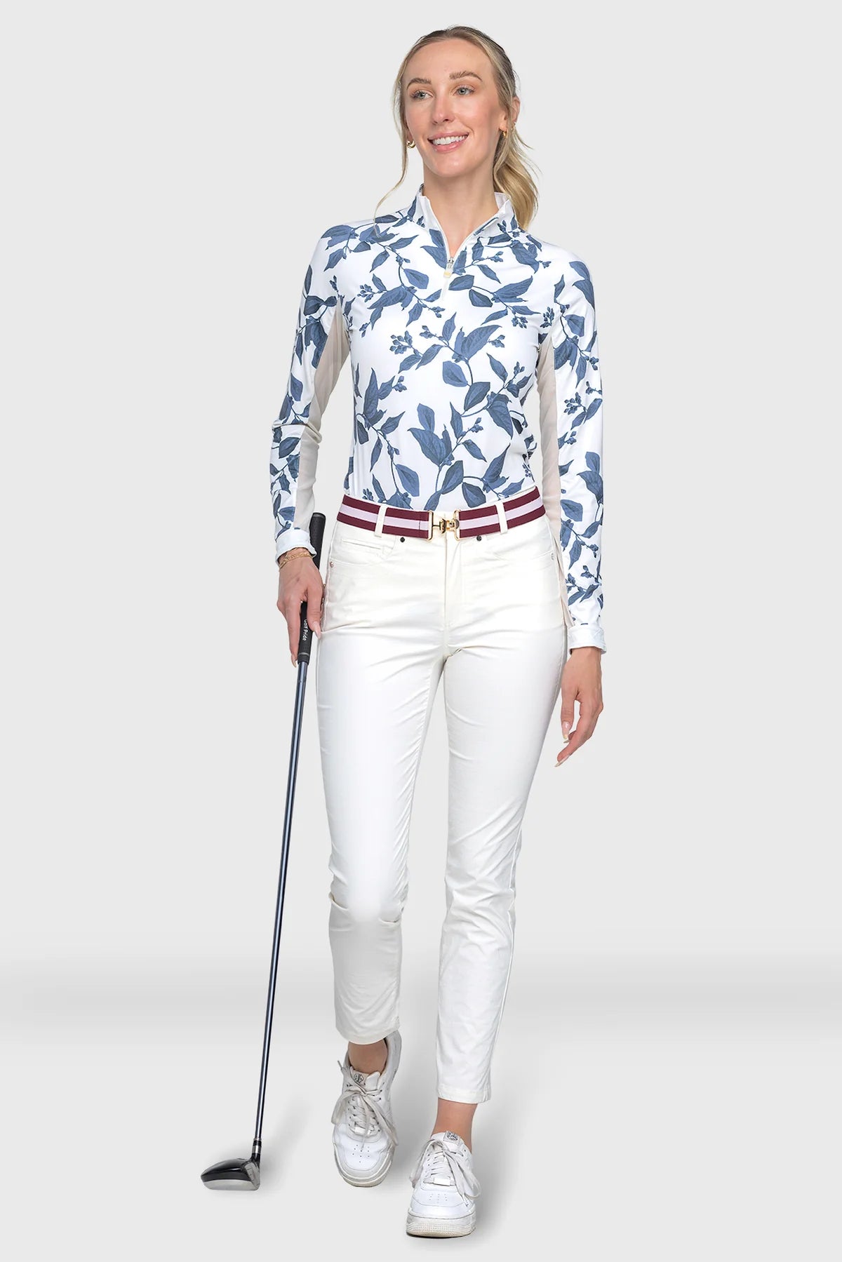 Kastel Indigo Lithograph Leaf 1/4 Zip Long Sleeve Shirt