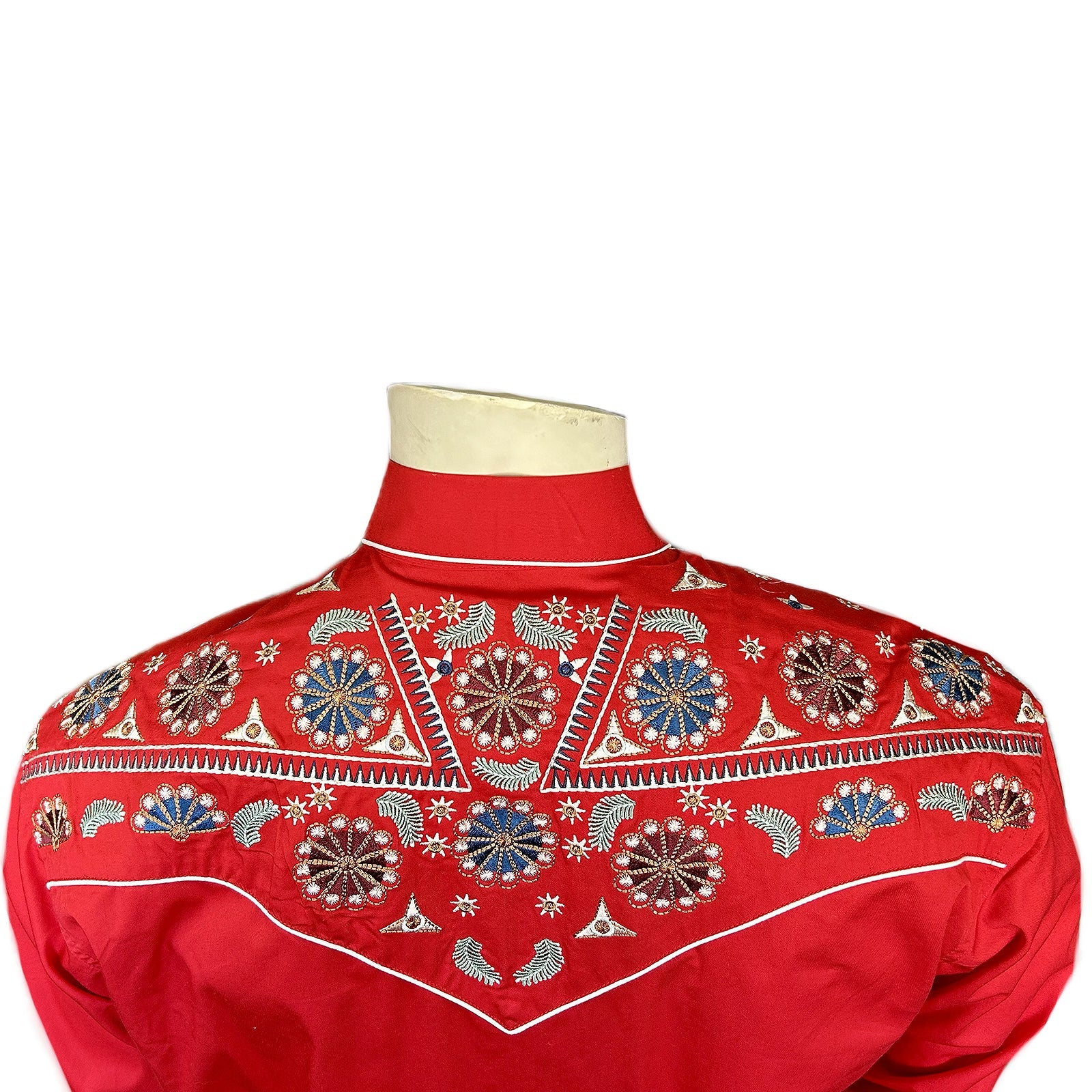 Rockmount Ranch Wear Men's Vintage Red Floral & Stars Embroidered Western Shirt