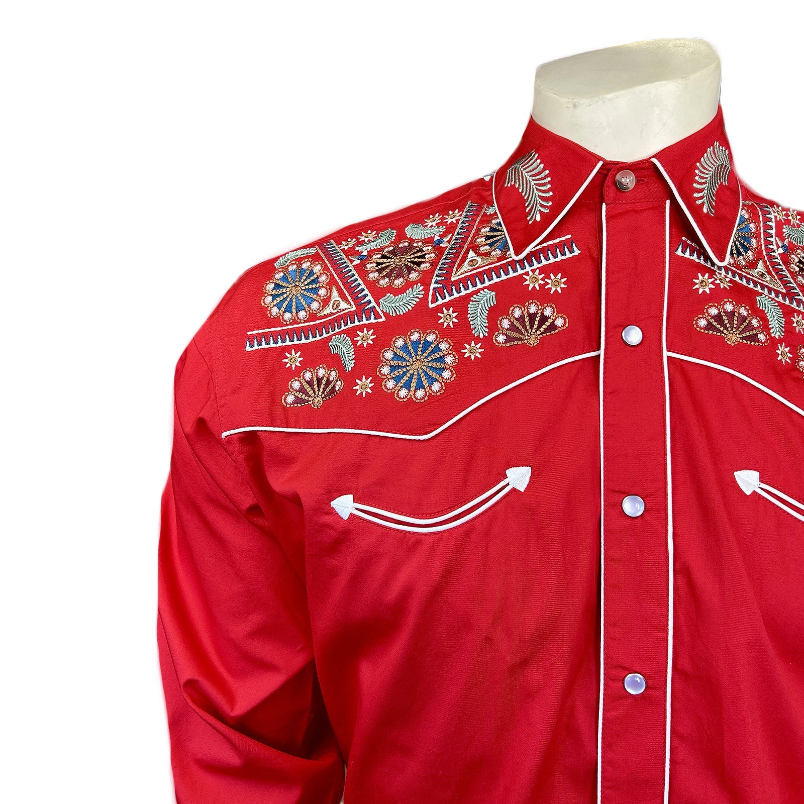 Rockmount Ranch Wear Men's Vintage Red Floral & Stars Embroidered Western Shirt