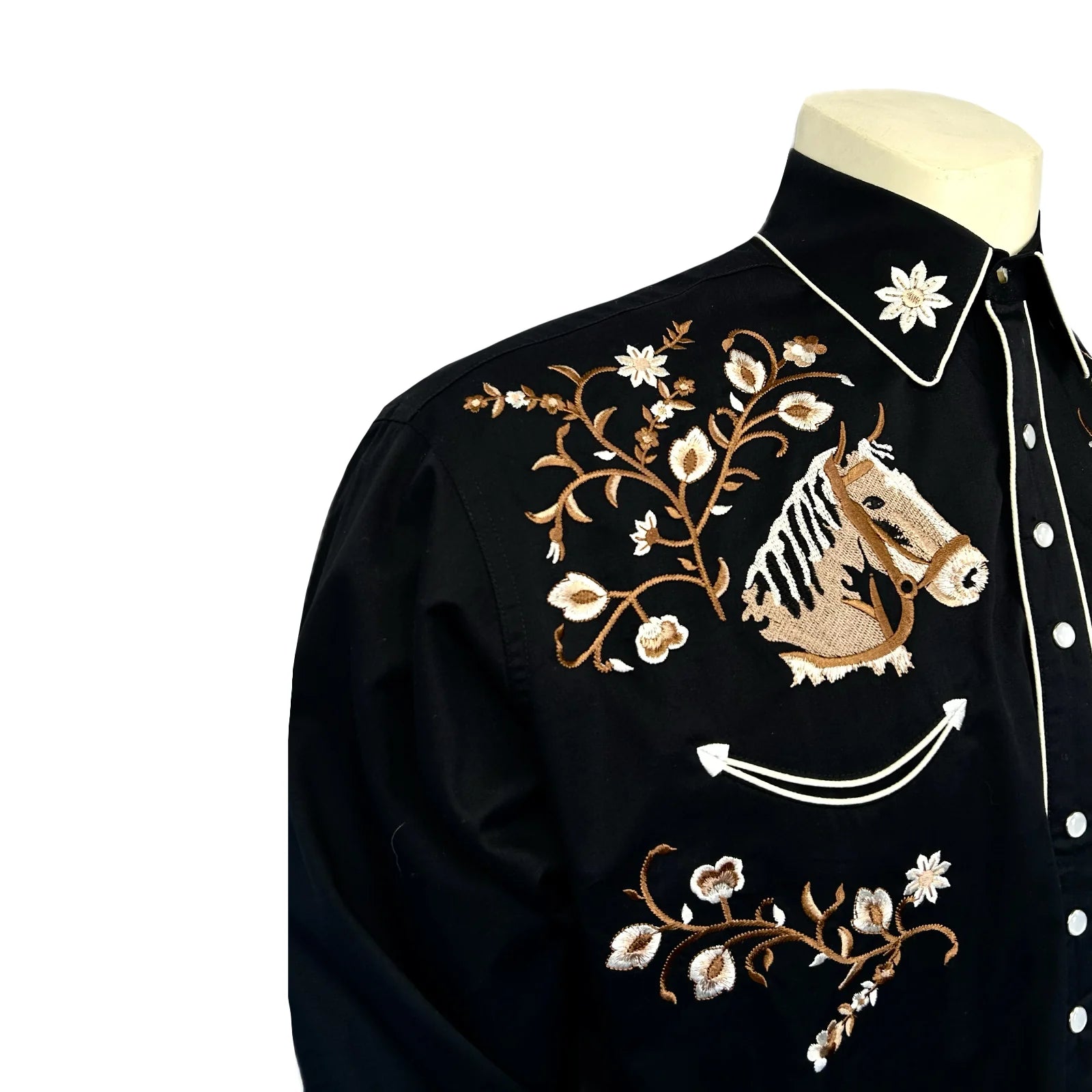 Rockmount Ranch Wear Men’s Vintage Horsehead & Floral Embroidered Western Shirt