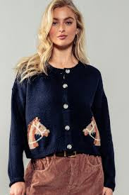 Western Horse Graphic Button Front Cropped Sweater