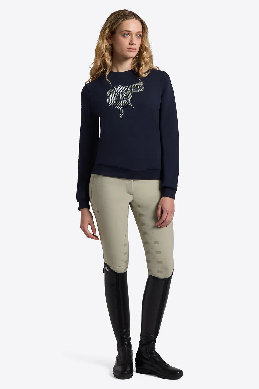 Rider's Gene Women's Crewneck Sweater w/print - Navy