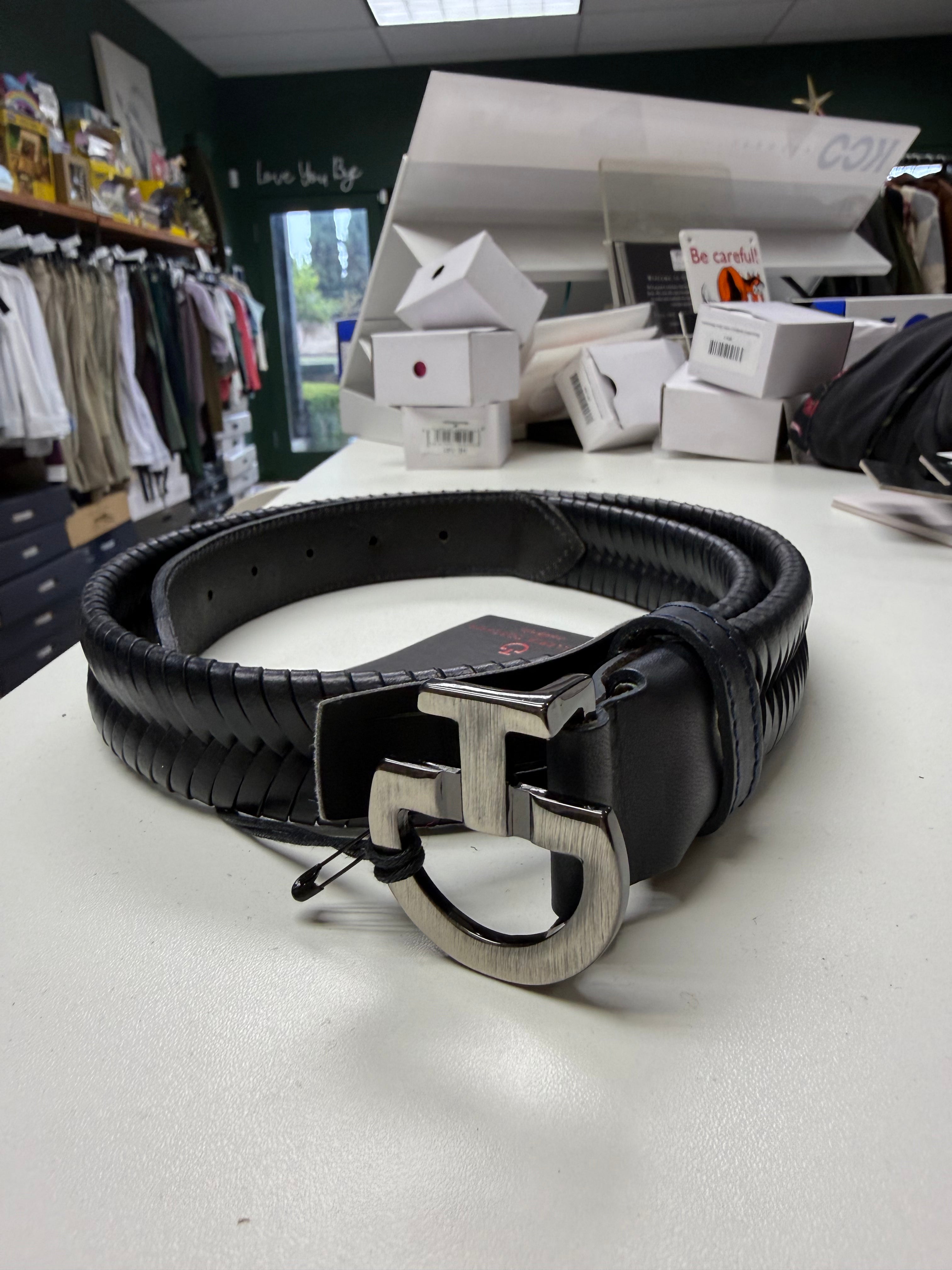 CT Mens Leather Belt Navy/Black M