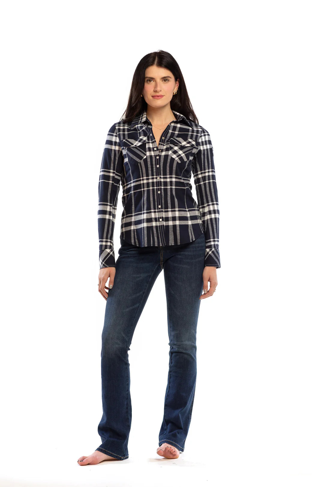 Goode Rider Jean Shirt Navy Tartan Plaid