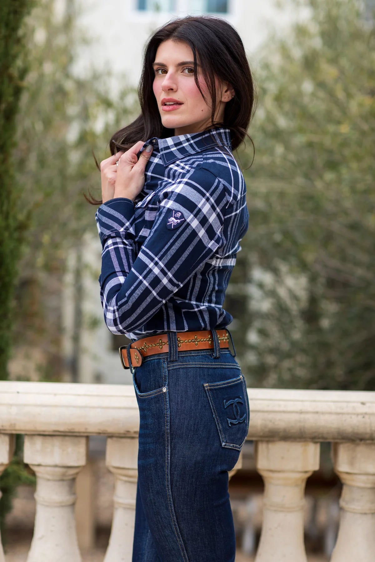 Goode Rider Jean Shirt Navy Tartan Plaid