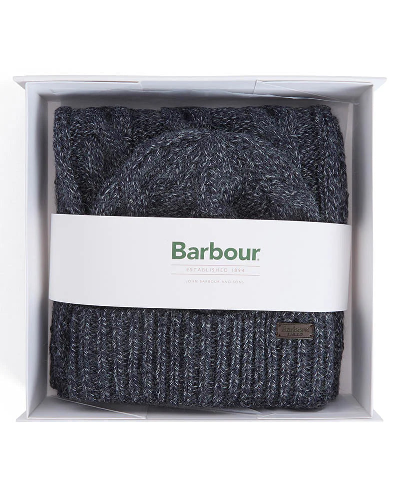 Barbour Jesmond Beanie & Scarf Gift Set Navy
