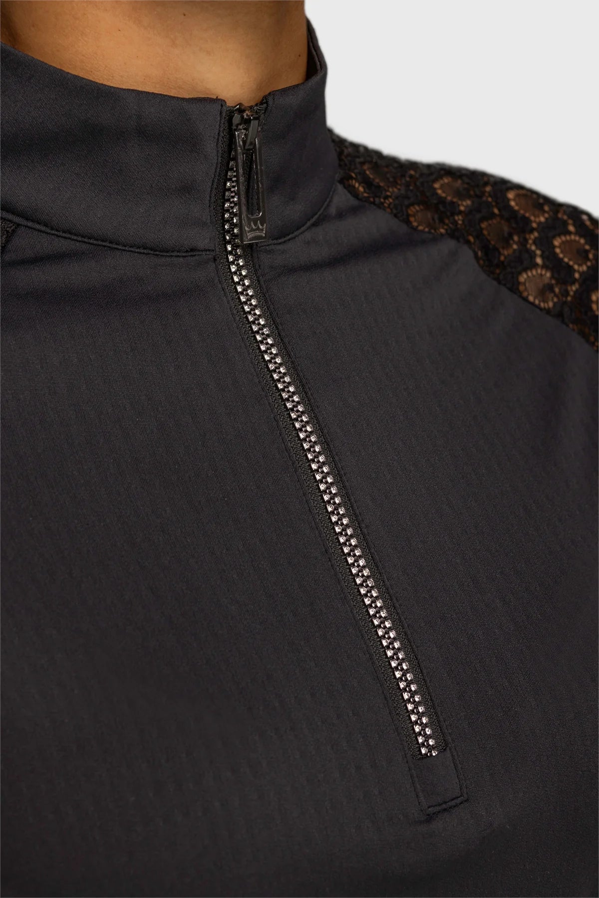 Kastel Black Cap Sleeve Scallop Lace W/Crystal 1/4 Zip