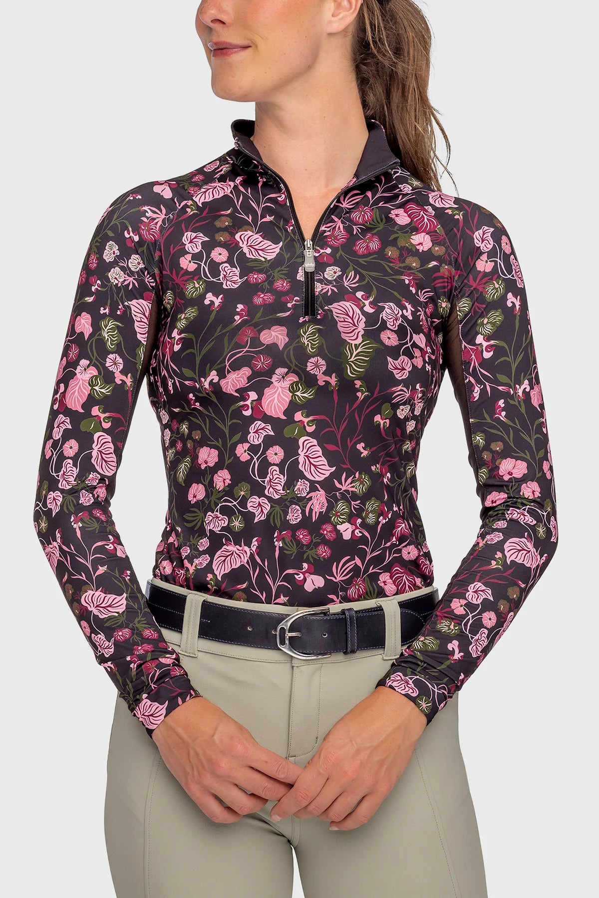 Kastel Black Modern Begonia Raglan Long Sleeve 1\4 Zip Sun Shirt