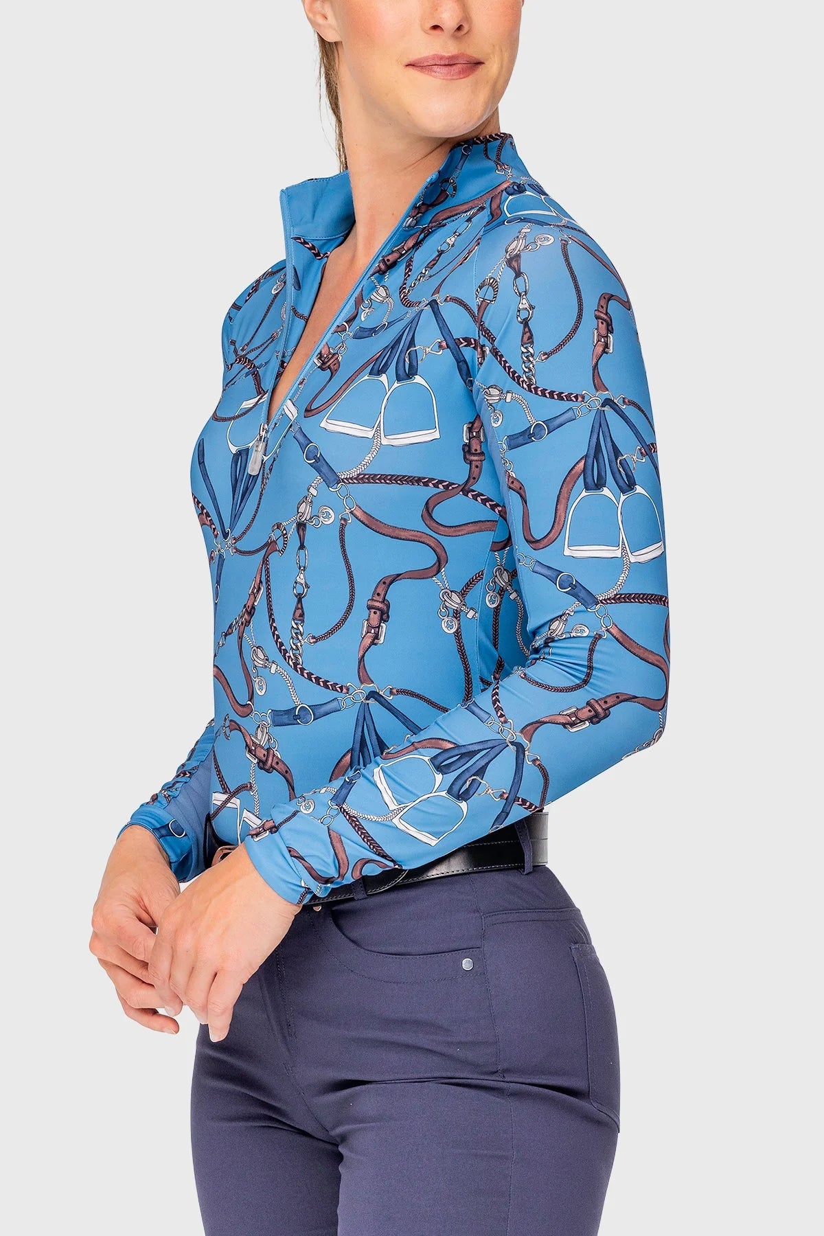 Kastel Tahoe Blue Belts Long Sleeve 1/4 Zip Sun Shirt