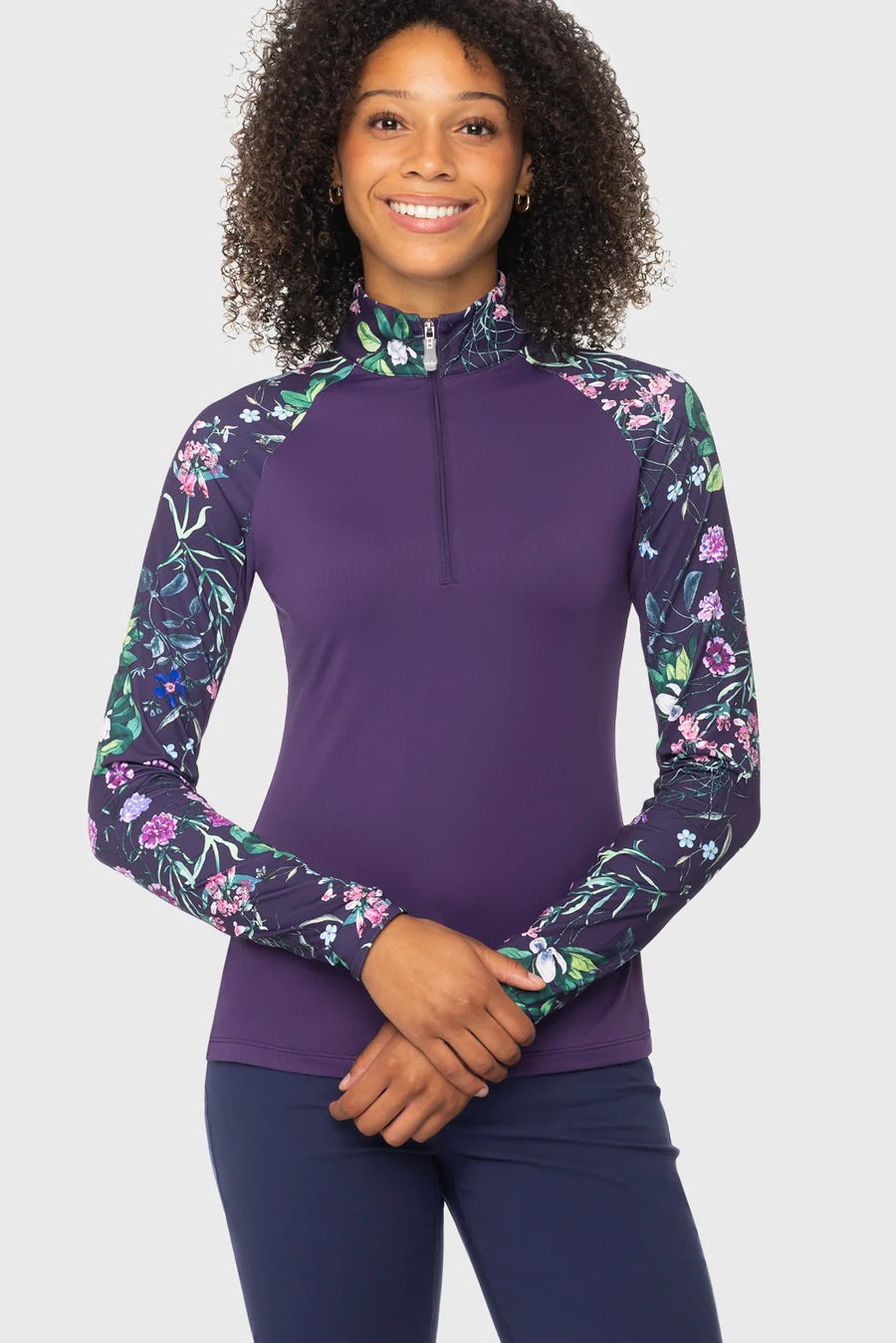 Kastel Violet Botanical Garden 1/4 Zip Long Sleeve Raglan Top