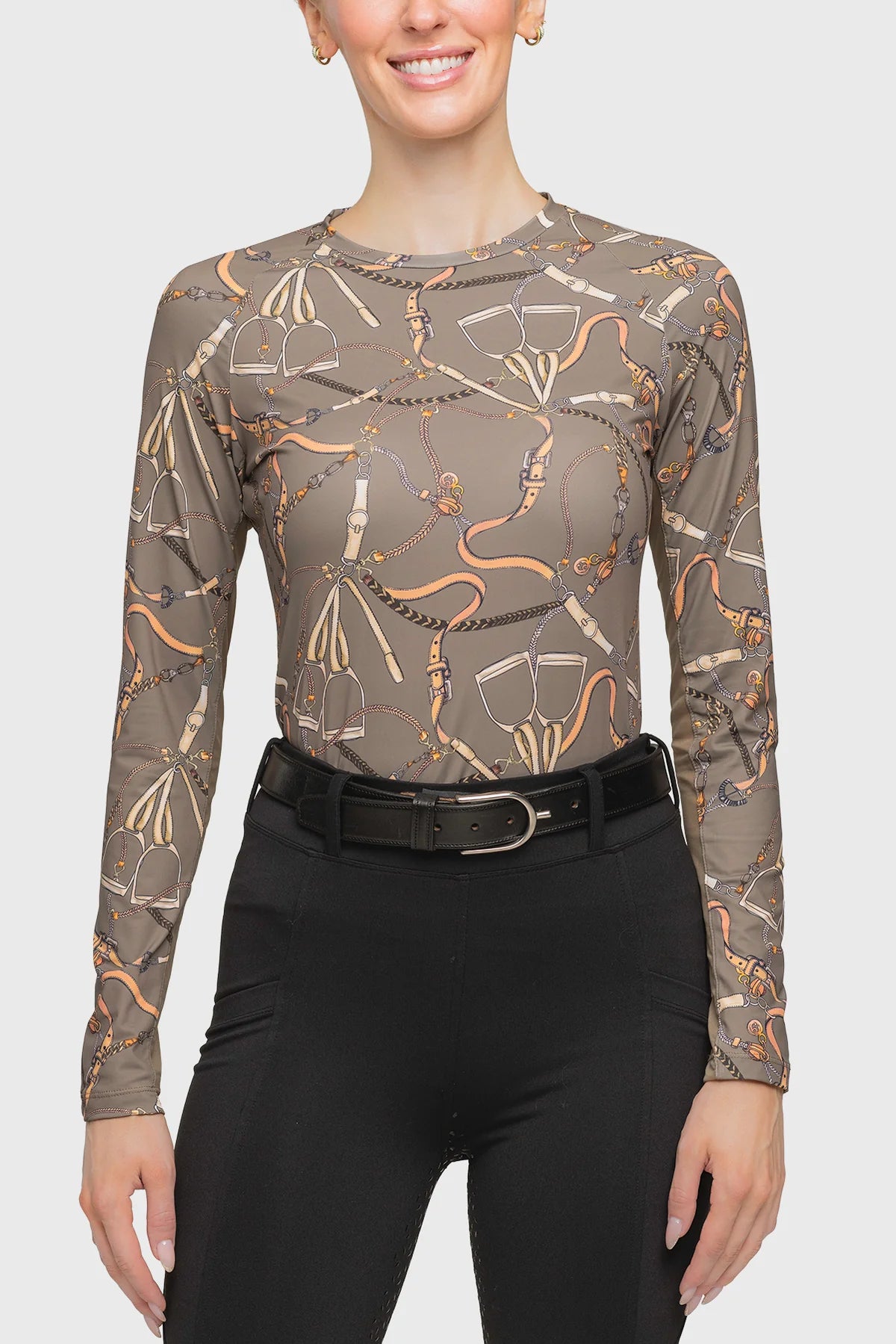 Kastel Long Sleeve Taupe Belts Crewneck
