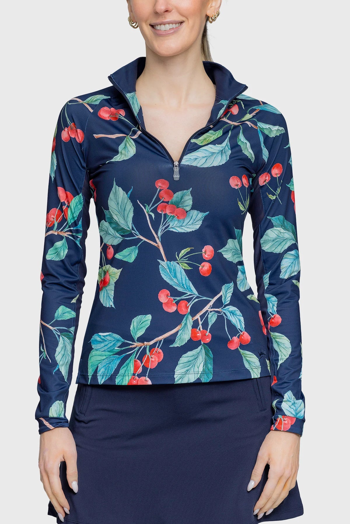 Kastel Navy Cherries Long Sleeve 1/4 Zip Sun Shirt