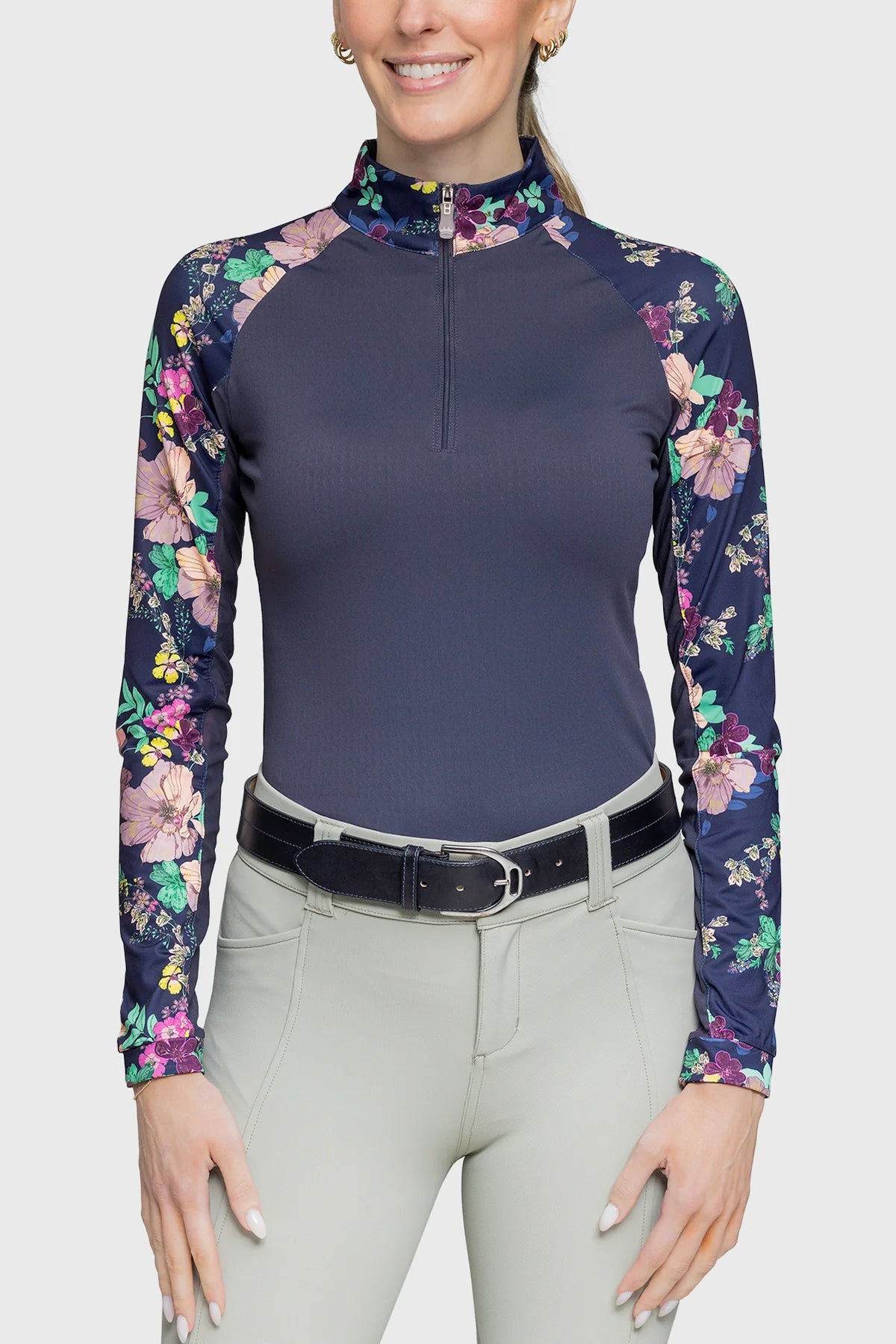 Kastel Navy Lush Garden Long Sleeve 1/4 Zip Raglan Shirt