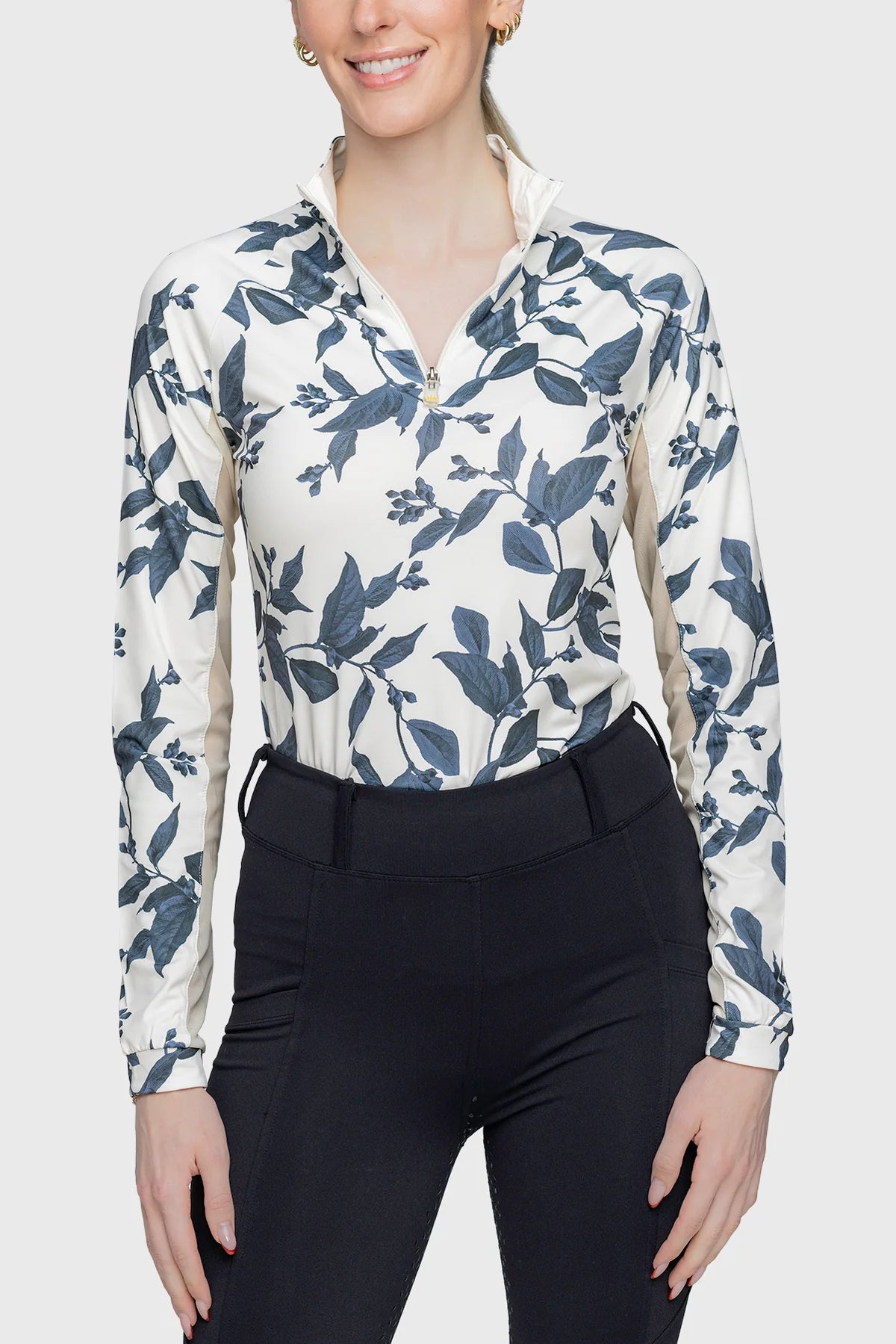 Kastel Indigo Lithograph Leaf 1/4 Zip Long Sleeve Shirt