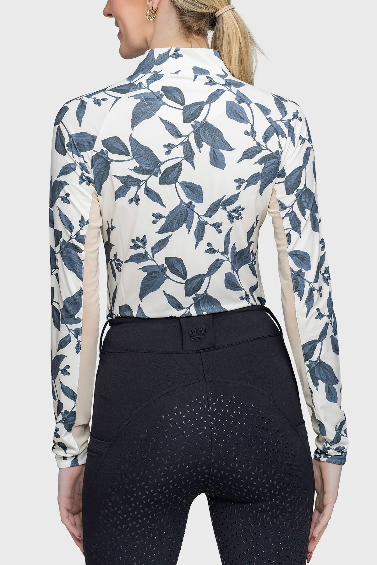 Kastel Indigo Lithograph Leaf 1/4 Zip Long Sleeve Shirt