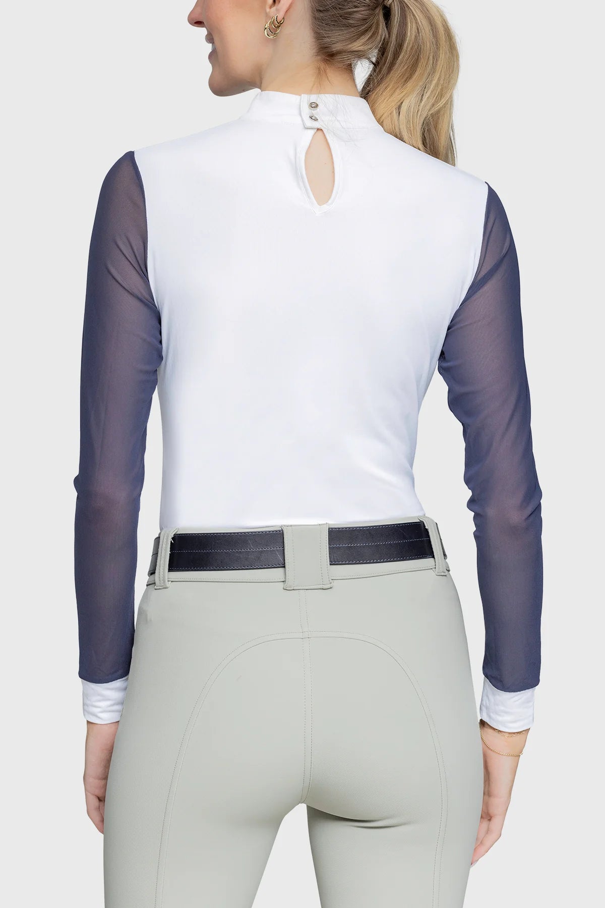Kastel Elegant White & Navy Power Mesh Long Sleeve Show Shirt