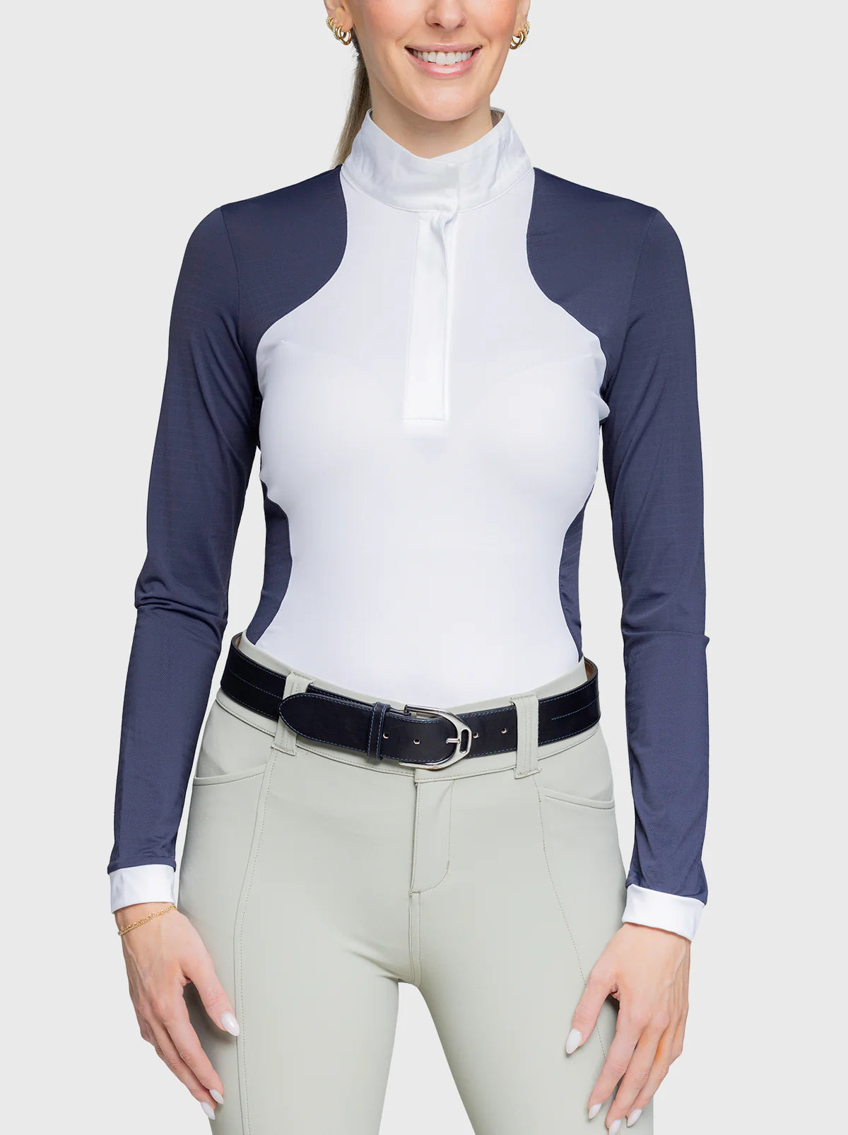Kastel Navy & White Perforated Mesh Long Sleeve 1/4 Zip Show Shirt