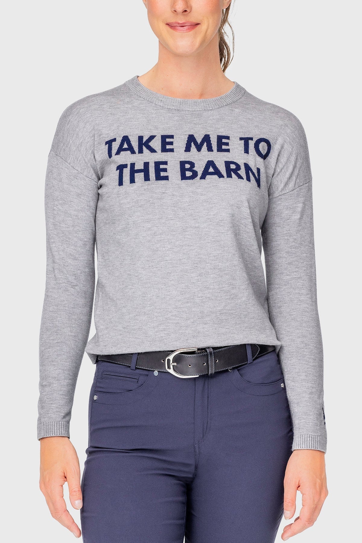 Kastel "Take Me To The Barn" Sweater - Heather Grey W/ Navy