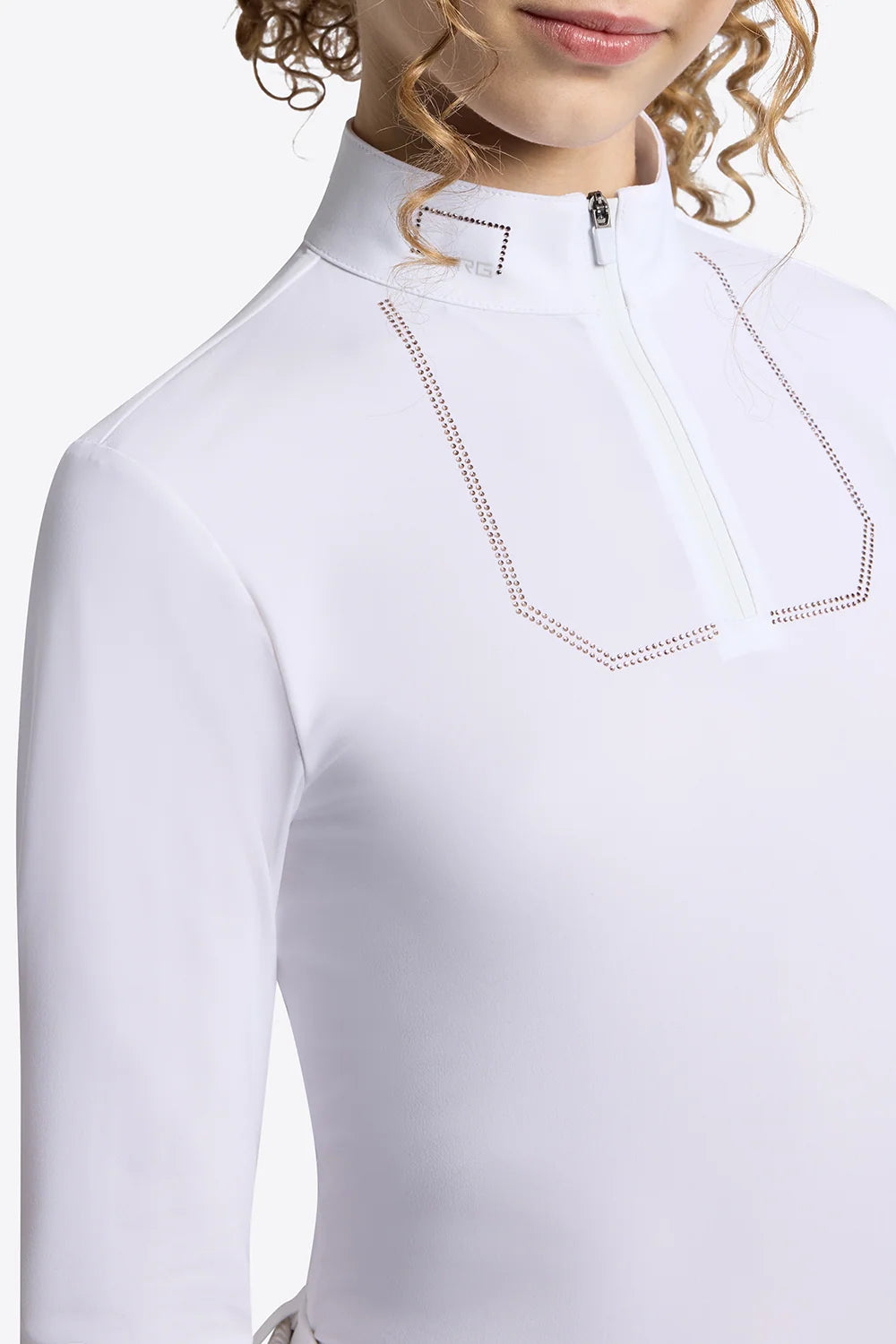 Rider's Gene Kids L/S Jersey w/Strass Zip Competition Shirt - White