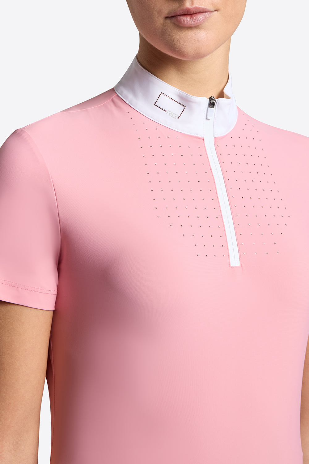 Rider's Gene S/S Jersey w/Strass Zip Competition Shirt - Peony