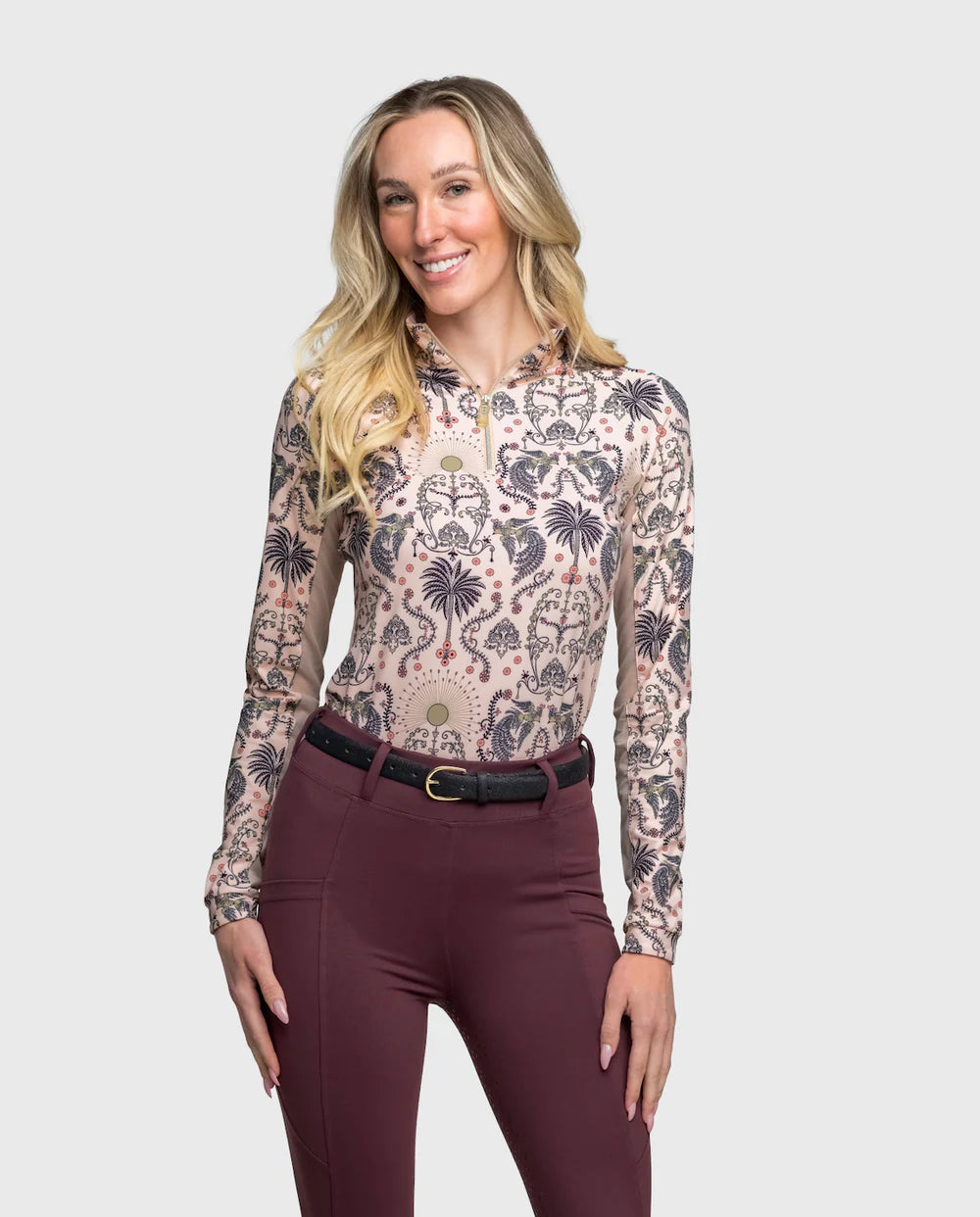 Kastel Long Sleeve Coral Regal Palm 1/4 Zip Shirt