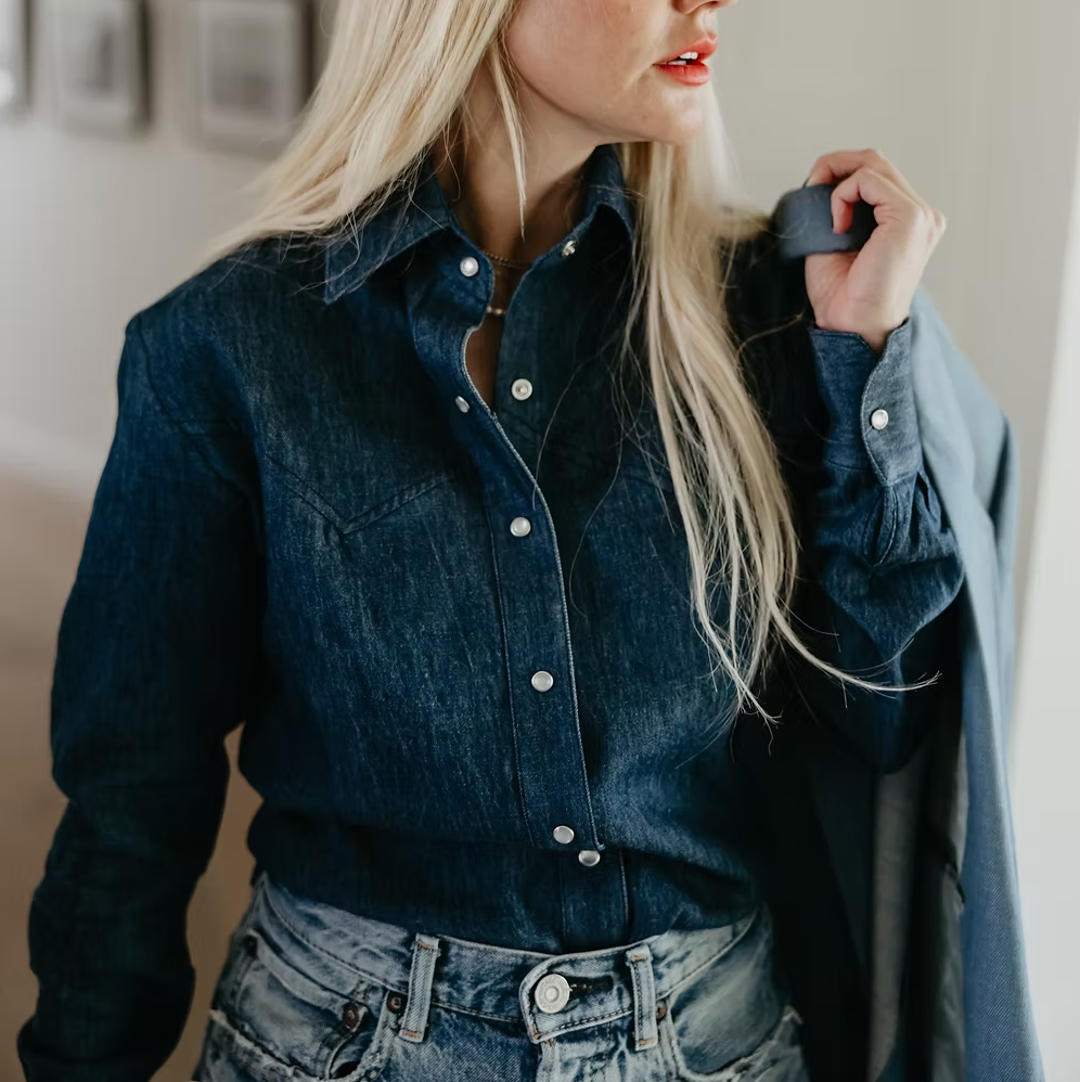 Milton Menasco Colt Dark Wash Denim Western Shirt