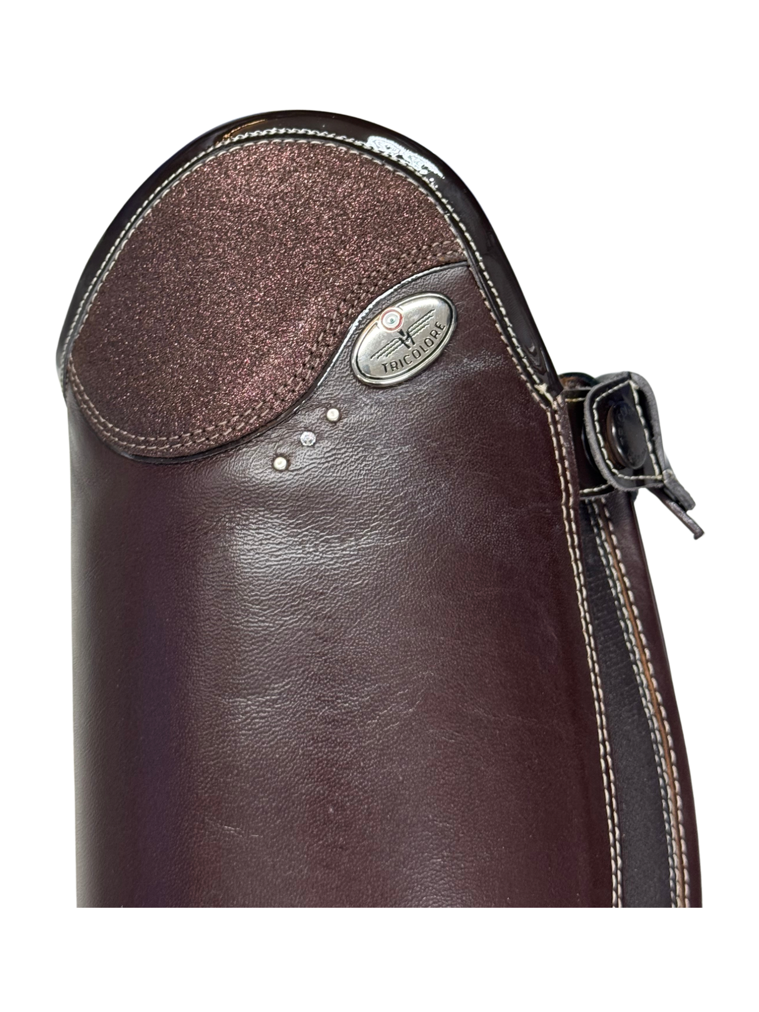 Tricolore by DeNiro Salentino Boot - Smooth Brown, Glitter Brown top, Patent Moka details