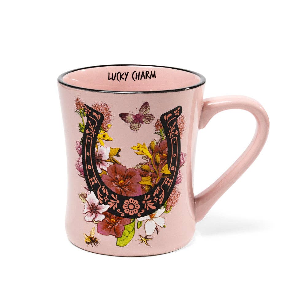 Pink Lucky Charm Horseshoe & Floral Bouquet Coffee Mug