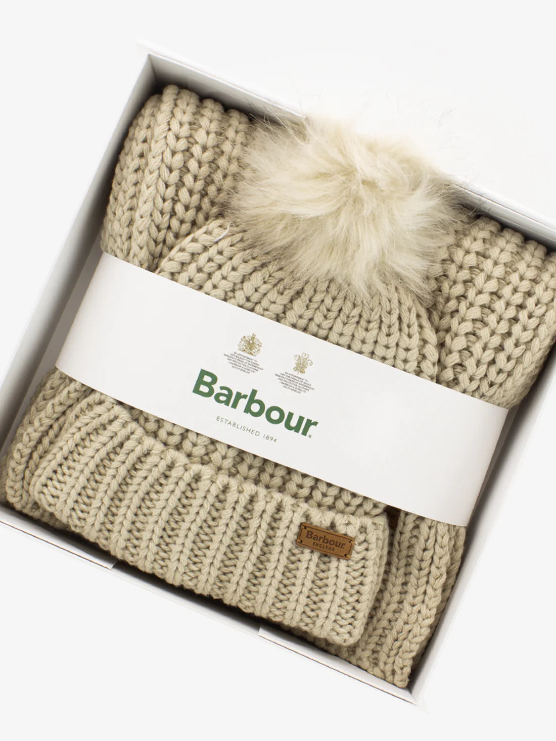 Barbour Saltburn Beanie & Scarf Gift Set Pearl