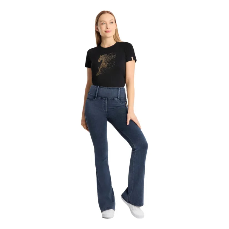 Horze Emery Womens Western Denim-Look Bootcut Tights - Denim Blue