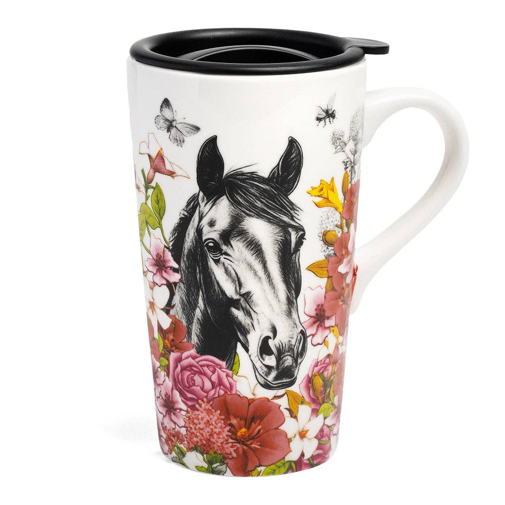 Rocky the Horse Floral Coffee & Tea Travel Mug with Lid