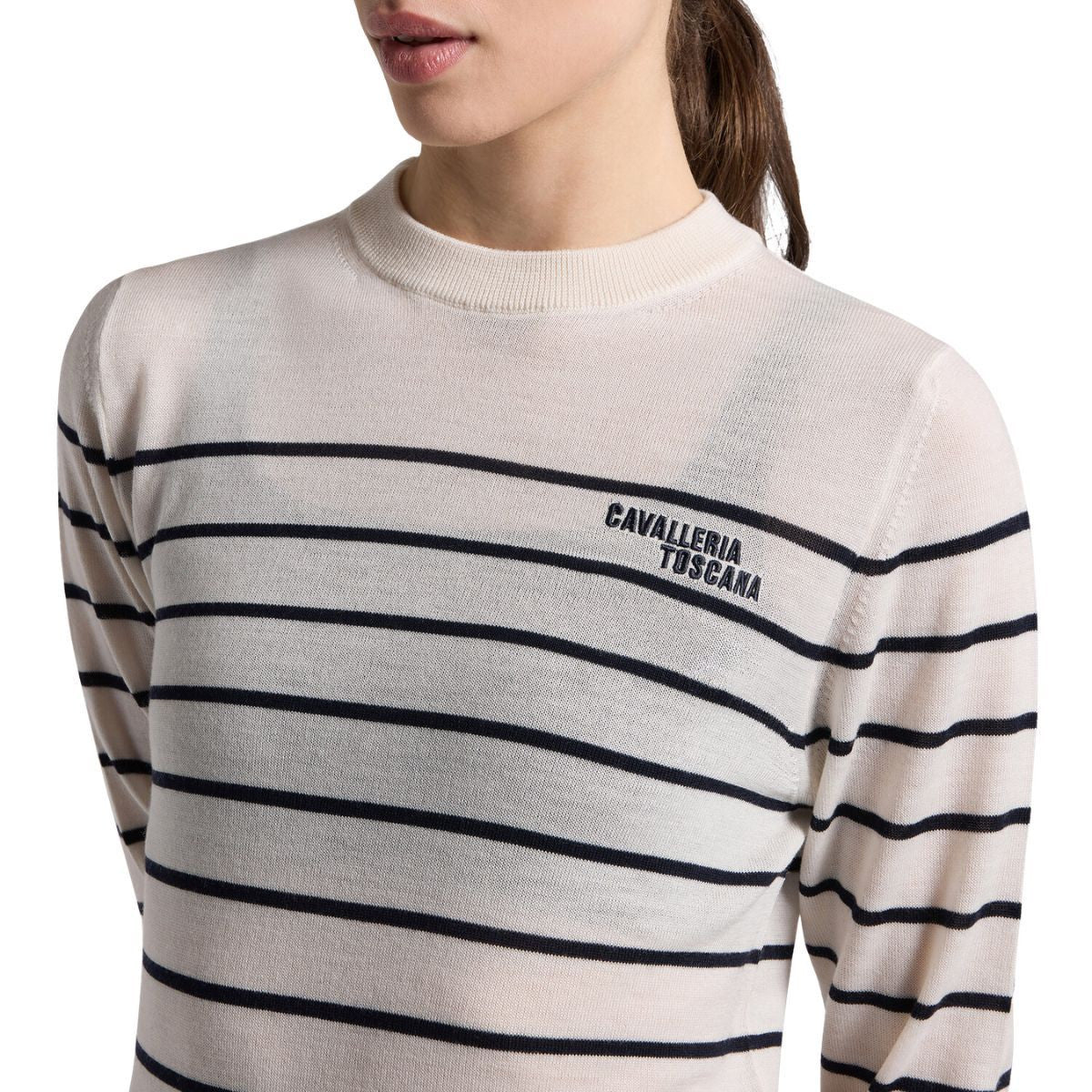 Cavalleria Toscana Women's Merino Stripe Crew Neck Sweater